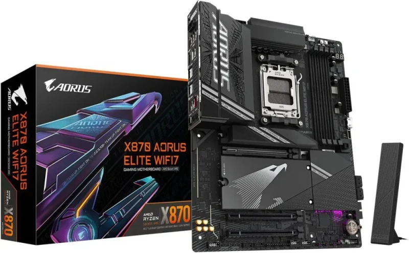 GIGABYTE X870 AORUS ELITE WIFI7 AM5 LGA 1718, ATX, DDR5, 4x M.2, PCIe 5.0, USB4, Wi-Fi 7, 2.5GbE LAN, EZ-Latch, 5-Year Warranty - Featured Image