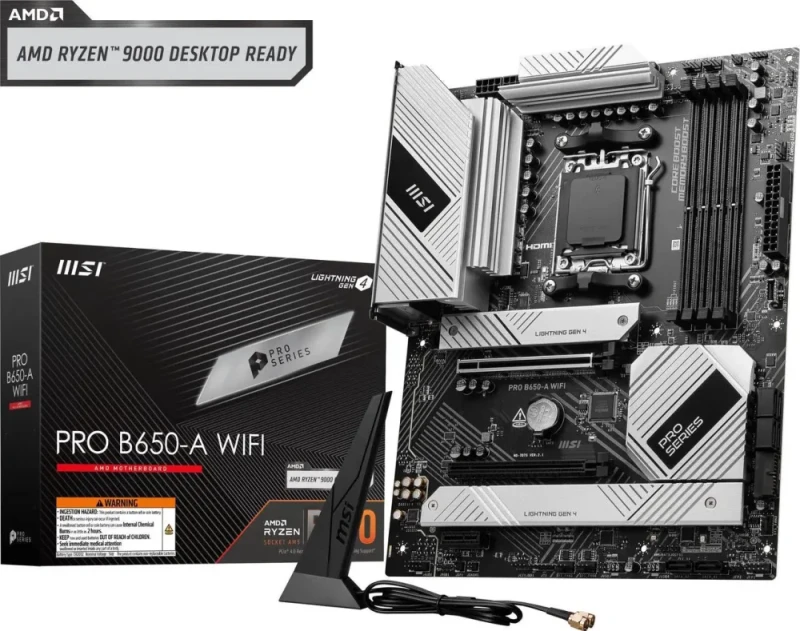 MSI PRO B650-A WIFI AM5 DDR5 AMD B650 SATA 6Gb/s 2.5G LAN Wi-Fi 6E, Bluetooth 8-Channel (7.1) HD Audio AMD Ryzen 9000 / 8000 / 7000 ATX Motherboard - Featured Image