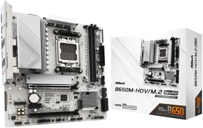 ASRock B650M-HDV/M.2 White AM5 AMD B650 Micro ATX Motherboard - Featured Image