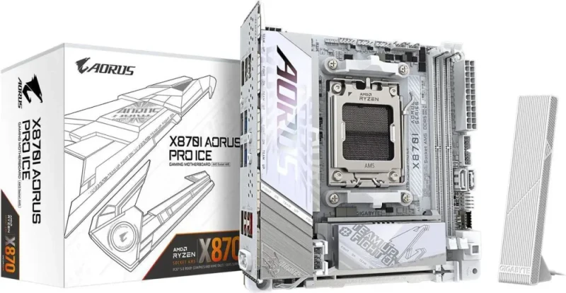 GIGABYTE X870I AORUS PRO ICE AMD AM5 LGA 1718 Motherboard, Mini-ITX, DDR5, 2x M.2, PCIe 5.0, USB-C, WIFI7, 2.5GbE LAN, EZ-Latch, 5-Year Warranty - Featured Image