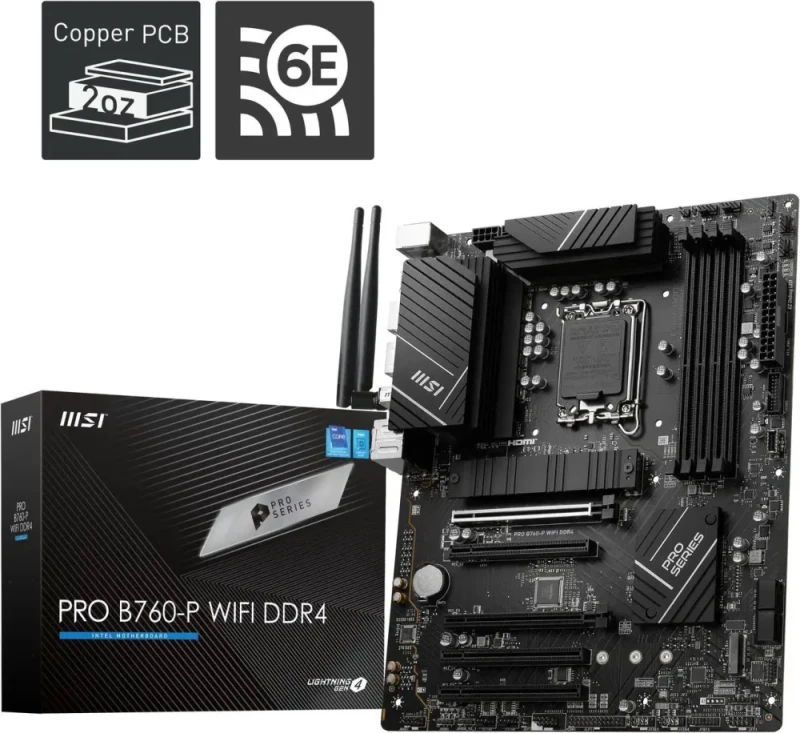 MSI PRO B760-P WIFI DDR4 LGA 1700 (l12th&13th Gen), SATA 6Gb/s  motherboard, WiFi 6,Intel 2.5Gb LAN,2xM.2 Slots - Featured Image