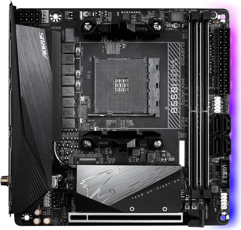 GIGABYTE B550I AORUS PRO AX AM4 AMD B550 Mini-ITX Motherboard with Dual M.2, SATA 6Gb/s, USB 3.2 Gen 1, WIFI 6, 2.5 GbE LAN, PCIe 4.0 - Featured Image