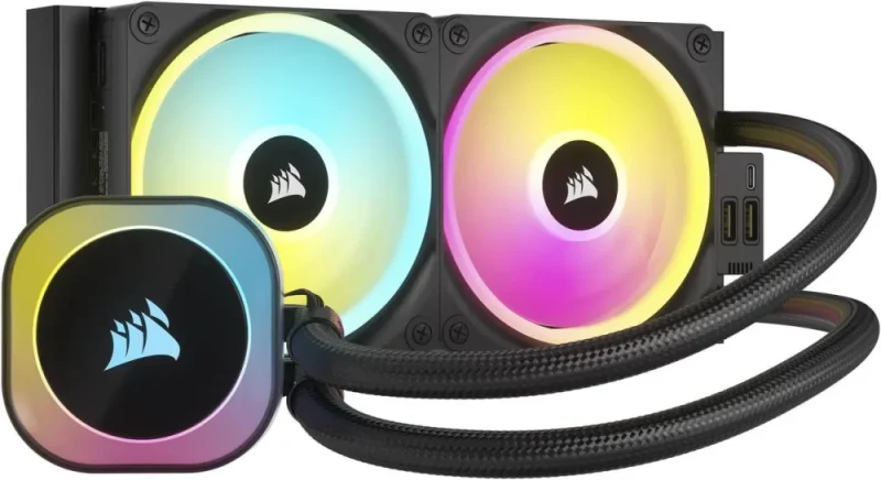 CORSAIR iCUE Link H100i RGB Liquid CPU Cooler - 240mm AIO - QX120 RGB Fans - Fits Intel LGA 1851, AMD AM5 - iCUE Link System Hub Included - Black - Featured Image