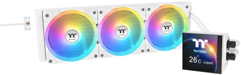 Thermaltake MAGFloe 360 Ultra CPU Liquid Cooler/ Intel&AMD Compatible/ 3x120mm 500~2000rpm SWAFAN EX/ 360mm Radiator/ MAGForce 2.0/ 3.95" Square LCD/ Swappable Fan Blades/ Snow/ CL-W433-PL12SW-A - Featured Image