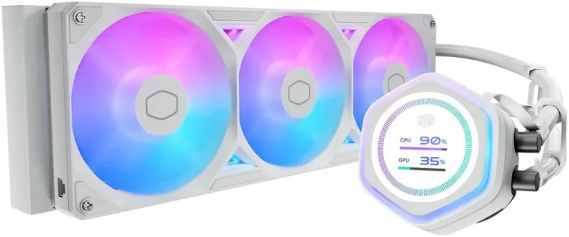 Cooler Master Atmos II 360 White LCD FreeForm 2.0  AIO CPU Liquid Cooler, LCD Panel, Dual Chamber Pump, 400mm Tubing, SickleFlow Edge 360 ARGB PWM, R9|Ultra 9, AMD Ryzen AM5, Intel LGA 1851 Platform - Featured Image