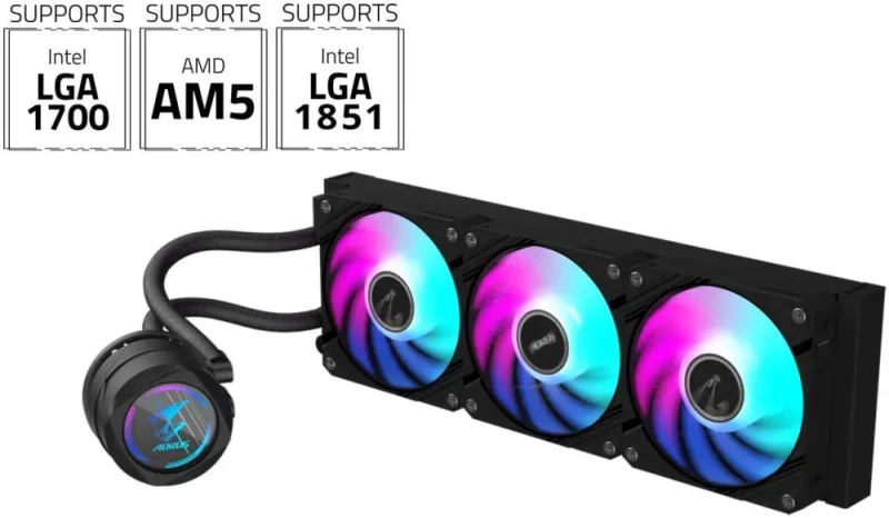 AORUS WATERFORCE II 360 Liquid CPU Cooler, 360mm Radiator with 3x120mm low noise ARGB Fans, compatible with Intel LGA1700, 1851 and AMD AM5 (GP-AORUS WATERFORCE II 360 G2) - Featured Image