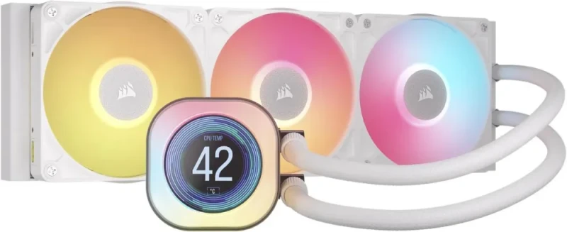 CORSAIR iCUE LINK TITAN 360 RX LCD Liquid CPU Cooler – White – RX120 RGB Fans – Fits Intel®  LGA 1851/1700, AMD® AM5/AM4 – iCUE LINK System Hub Included - Featured Image