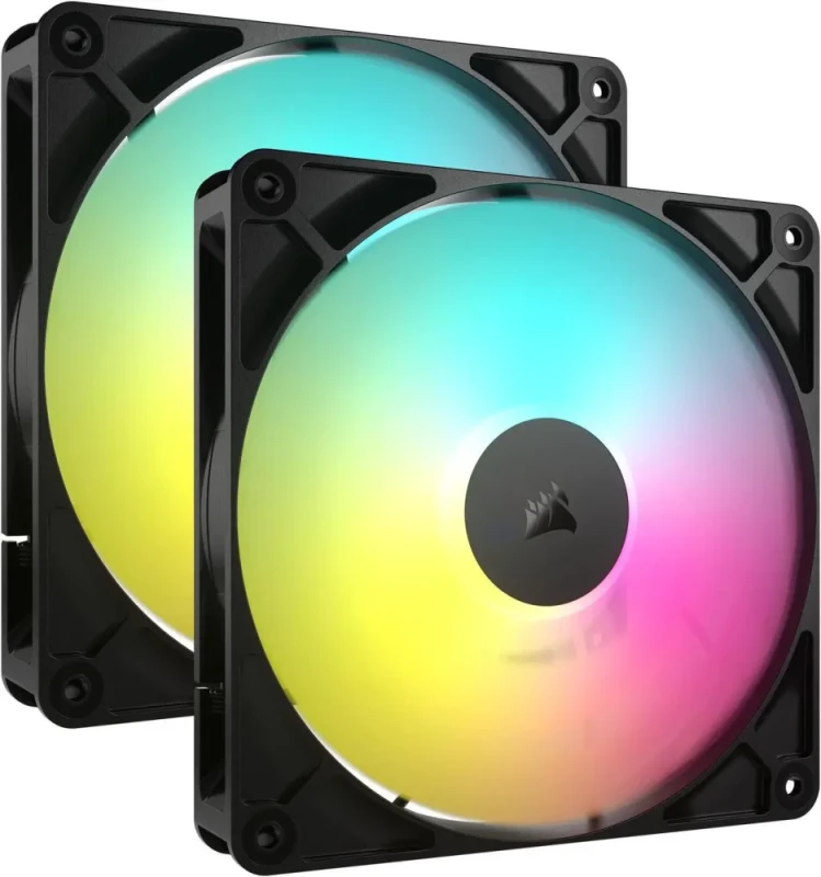 CORSAIR RS140 ARGB PWM 140mm Fans Dual Pack - Simplified Control - Daisy-Chain 4-Pin PWM and +5V ARGB Connections - Concentrated AirGuide Cooling - Magnetic Dome Bearing - Featured Image
