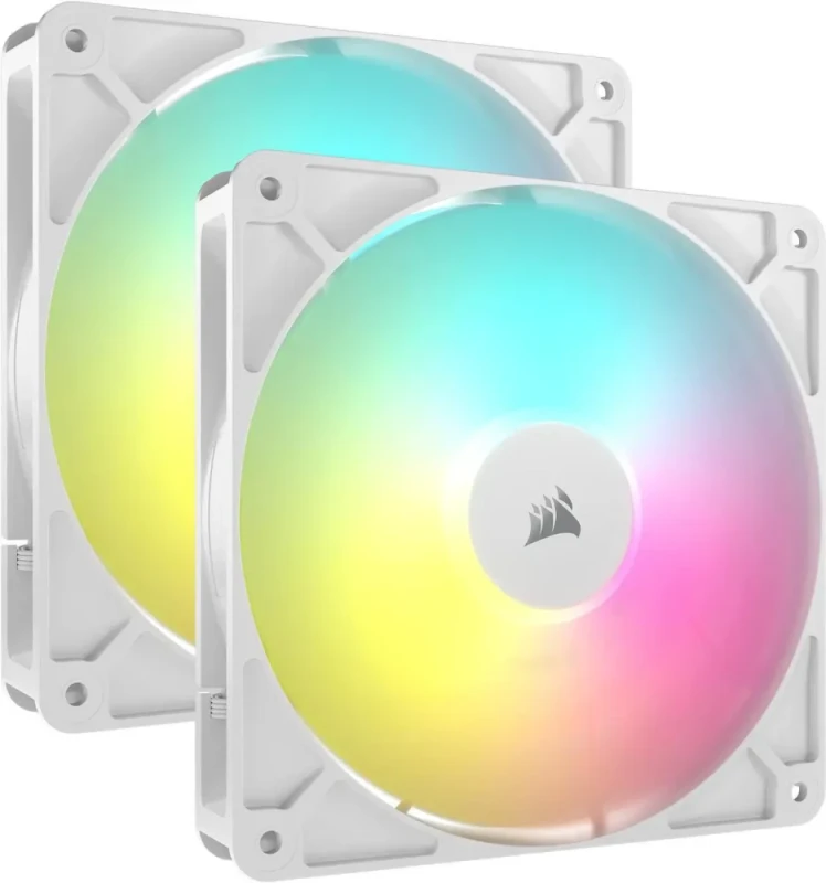 CORSAIR RS140 ARGB PWM 140mm Fans Dual Pack - White - Simplified Control - Daisy-Chain 4-Pin PWM and +5V ARGB Connections - Concentrated AirGuide Cooling - Magnetic Dome Bearing - Featured Image