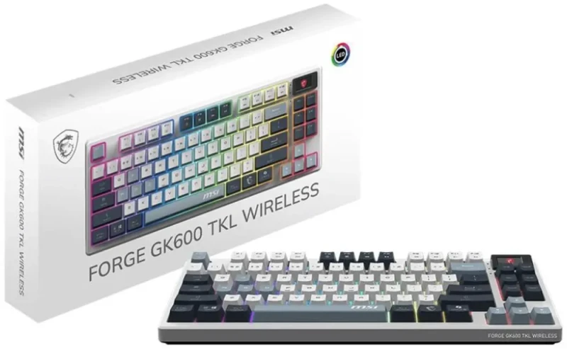 MSI Forge GK600 TKL Wireless Gaming Keyboard - Mechanical Linear Switches, Dye-Sublimated PBT Keycaps, Anti-Slip Base, RGB, USB 2.0, Bluetooth, 2.4 GHz - White - Featured Image