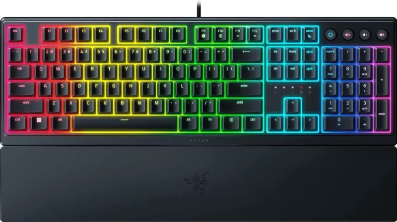 Razer Ornata V3 Gaming Keyboard: Low-Profile Keys - Mecha-Membrane Switches - UV-Coated Keycaps - Backlit Media Keys - 10-Zone RGB Lighting - Spill-Resistant - Magnetic Wrist Wrest - Classic Black - Featured Image