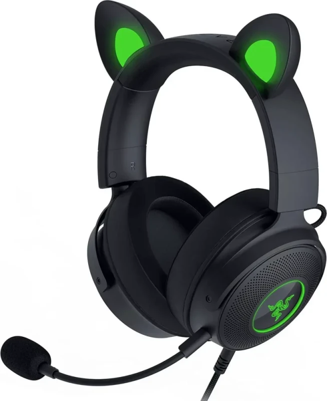 Razer Kraken Kitty V2 Pro Wired RGB Headset: Interchangeable Ears (Kitty, Bear, Bunny) - Stream Reactive Lighting - Detachable HyperClear Cardioid Mic - 50mm Drivers - 7.1 Surround Sound - Black - Featured Image