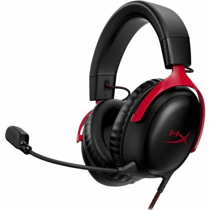 HyperX Cloud III – Wired Gaming Headset, PC, PS5, Xbox Series X|S, Angled 53mm Drivers, DTS Spatial Audio, Memory Foam, Durable Frame, Ultra-Clear 10mm Mic, USB-C, USB-A, 3.5mm – Black/Red - Featured Image