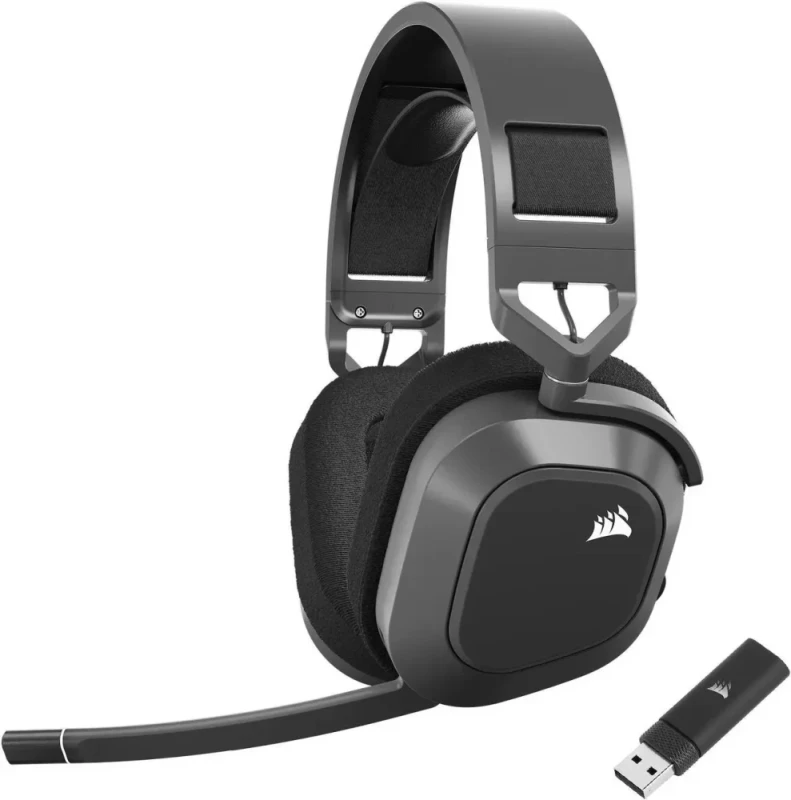 Corsair HS80 MAX Wireless Multiplatform Gaming Headset with Bluetooth - Dolby Atmos - Broadcast Quality Microphone - iCUE Compatible - PC, Mac, PS5, PS4, Mobile - Steel Gray - Featured Image