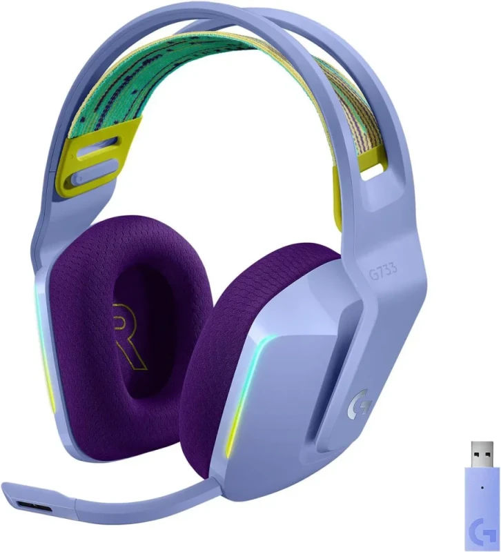 Logitech G733 LIGHTSPEED Wireless Gaming Headset with suspension headband, LIGHTSYNC RGB, Blue VO!CE mic technology and PRO-G audio drivers - Lilac - Featured Image