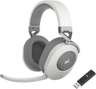 Corsair HS65 WIRELESS Gaming Headset, low-latency 2.4GHz wireless audio, Bluetooth®, and Dolby® Audio 7.1 surround sound on PC and Mac with lightweight construction, White