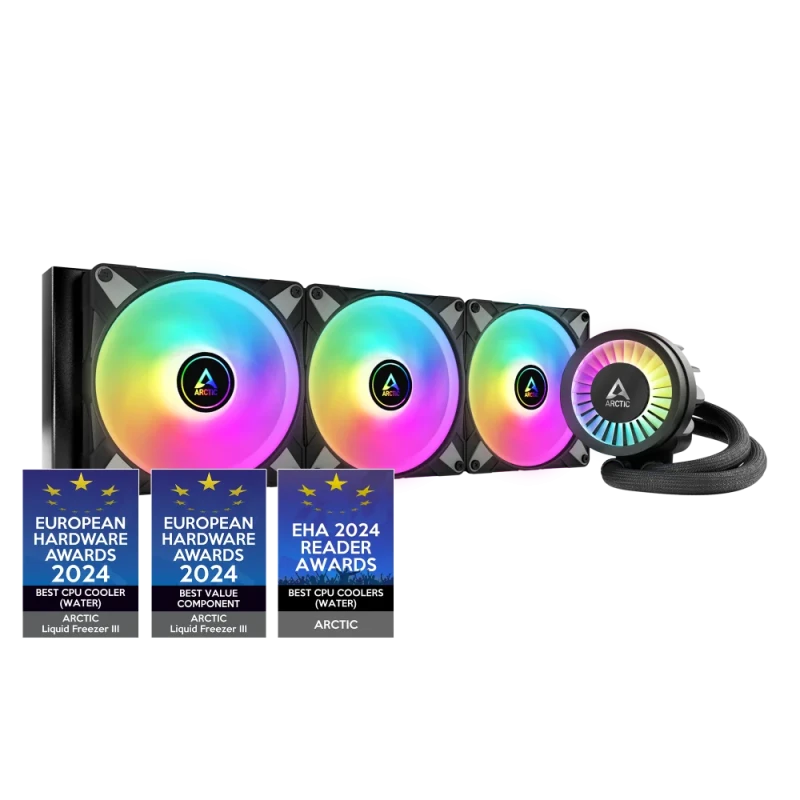 ARCTIC Liquid Freezer III 420 Pro A-RGB Black – 420mm AIO Liquid Cooler, 3x P14 PWM PST A-RGB Fans + 60mm VRM Fan, Addressable RGB, Intel/AMD - Featured Image