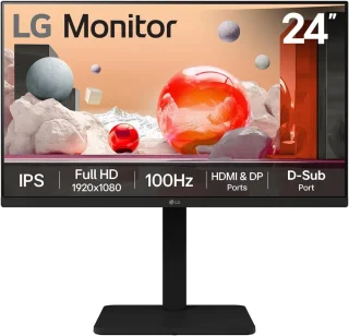 LG 24BA450-B 23.8" Full HD 1920x1080 IPS Business Monitor - 75Hz Refresh Rate, USB-C 65W Power Delivery, Built-in Speakers, Tilt Stand