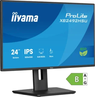 IIYAMA ProLite XB2492HSU-B1 23.8" Full HD 1920x1080 IPS Office Monitor - 75Hz Refresh Rate, USB Hub, Height Adjustable Pivot Stand