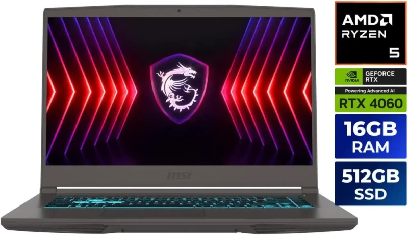 MSI Thin A15 15.6" 144Hz FHD IPS Gaming Laptop AMD Ryzen 5 7535HS 6-Core GeForce RTX 4060 8GB 16GB DDR5 512GB NVMe SSD Wi-Fi 6E RGB Backlit Keyboard Windows 11 Home - Cosmos Grey (B7VF-461US) - Featured Image