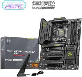 MSI MAG X870E TOMAHAWK WIFI AM5 ATX Motherboard AMD X870E Chipset DDR5 up to 8400+ MT/s (OC) PCIe 5.0 x16 M.2 Gen5 Slots SATA 6Gb/s 5G LAN Wi-Fi 7 Bluetooth 5.4 USB4 40Gbps Realtek ALC4080 Audio 14+2+1 Duet Rail 80A VRM Mystic Light EZ DIY Features - Black