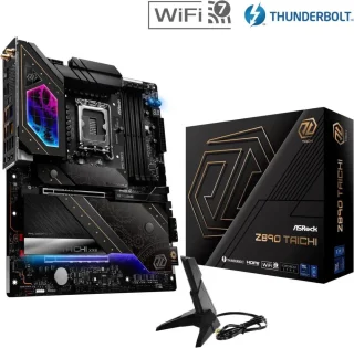 ASRock Z890 Taichi LGA 1851 Intel Z890 ATX Motherboard DDR5 PCIe 5.0 x16 Slot 5x M.2 Gen5/Gen4 Thunderbolt 4 Wi-Fi 7 5G LAN Realtek ALC4082 Audio 20+2+1 Phase 110A SPS VRM Blazing OC Tuner Tool-less Multi-Layer M.2 Heatsink Polychrome RGB - Black
