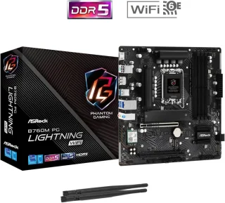 ASRock B760M PG Lightning WiFi LGA 1700 Intel B760 Micro ATX Motherboard DDR5 PCIe 4.0 x16 M.2 Gen4 Slots SATA 6Gb/s 2.5G LAN Wi-Fi 6E Bluetooth 5.2 Realtek ALC897 Audio USB 3.2 Gen1 Type-C Dragon 2.5G LAN Polychrome RGB - Black