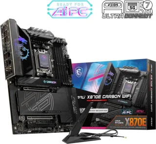 MSI MPG X870E CARBON WIFI AM5 ATX Motherboard AMD X870E Chipset DDR5 up to 8400+ MT/s (OC) PCIe 5.0 x16 Dual M.2 Gen5 Slots SATA 6Gb/s 5G LAN Wi-Fi 7 Bluetooth 5.4 Realtek ALC4080 Audio Carbon Fiber Design 18+2+1 Duet Rail 90A VRM Mystic Light RGB EZ DIY Features - Black