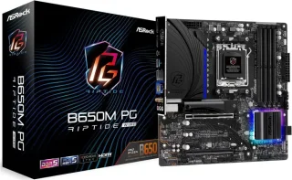 ASRock B650M PG Riptide WiFi AM5 Micro ATX Motherboard AMD B650 Chipset 4x DDR5 Slots Dual Channel up to 7200+(OC) 2x PCIe 4.0 x16 Slots (x16/x4) 2x M.2 PCIe Gen4 Slots 2.5GbE LAN Wi-Fi 6E + Bluetooth 7.1 CH Nahimic Audio Rear USB 3.2 Gen2x2 Type-C 12+2+1 Phase 60A Dr.MOS VRM Polychrome RGB - Black/Silver