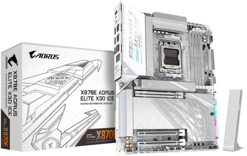 GIGABYTE X870E AORUS ELITE X3D ICE AM5 ATX Motherboard AMD X870E Chipset Supports Ryzen 9000/8000/7000 Series 16+2+2 Phases Digital VRM DDR5 up to 9000MT/s(OC) 4x M.2 PCIe 5.0 Slots X3D Turbo Mode 2.0 Wi-Fi 7 2.5GbE LAN USB4 White PCB EZ-Latch Design 5-Year Warranty - Featured Image
