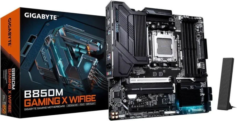 GIGABYTE B850M GAMING X WIFI6E AM5 Micro ATX Motherboard AMD B850 Chipset DDR5 PCIe 5.0 x16 Slot 2x M.2 Gen5/Gen4 Slots Wi-Fi 6E Bluetooth 5.3 2.5GbE LAN Realtek ALC897 Audio USB 3.2 Gen2x2 Type-C Front Header EZ-Latch Design Q-Flash Plus RGB Fusion 5-Year Warranty - Black - Featured Image