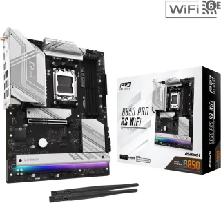 ASRock B850 Pro RS WiFi AM5 ATX Motherboard AMD B850 Chipset DDR5 up to 8000+(OC) PCIe 5.0 x16 Slot 4x M.2 (1x Gen5x4) Slots SATA 6Gb/s Realtek 2.5G LAN Wi-Fi 6E Bluetooth 5.2 Realtek ALC897 Audio USB 3.2 Gen2x2 Type-C Blazing M.2 Heatsink Polychrome RGB Nahimic Audio - Black