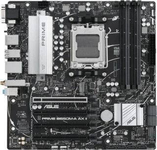 ASUS PRIME B650M-A AX II AM5 Micro ATX Motherboard AMD B650 Chipset DDR5 up to 6400+(OC) PCIe 5.0 M.2 Support Realtek 2.5Gb Ethernet Wi-Fi 6 Bluetooth 5.2 DisplayPort HDMI Rear USB 3.2 Gen 2 Ports Front USB 3.2 Gen 1 Type-C Aura Sync RGB BIOS FlashBack 8+2 Phase VRM - Black
