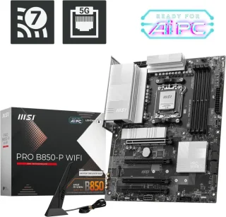 MSI PRO B850-P WIFI AM5 ATX Motherboard AMD B850 Chipset DDR5 PCIe 5.0 x16 M.2 Gen5 Slots SATA 6Gb/s 5G LAN Wi-Fi 7 Bluetooth 5.4 Realtek ALC897 Audio USB 3.2 Gen2x2 Type-C Extended Heatsink Mystic Light EZ DIY Features - Black