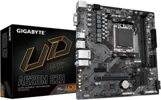 GIGABYTE A620M S2H AM5 Micro ATX Motherboard AMD A620 Chipset DDR5 up to 6400+(OC) Single M.2 PCIe 4.0 x4 Slot PCIe 4.0 x16 with EZ-Latch Realtek 1GbE LAN HDMI DisplayPort USB 3.2 Gen1 Q-Flash Plus Smart Fan 6 RGB Fusion 5+3 Phases Digital VRM 3-Year Warranty - Black