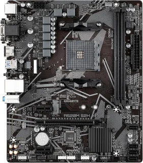 GIGABYTE A520M S2H AM4 Micro ATX Motherboard AMD A520 Chipset DDR4 up to 5100+(OC) 4+3 Phases Digital PWM PCIe 3.0 x16 Slot NVMe PCIe 3.0 x4 M.2 Realtek GbE Gaming LAN HDMI DVI-D VGA RGB Fusion 2.0 Q-Flash Plus Smart Fan 5 Anti-Sulfur Resistors - Black