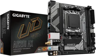 GIGABYTE A620I AX AM5 Mini-ITX Motherboard AMD A620 Chipset DDR5 up to 6400+(OC) PCIe 4.0 x16 Slot with EZ-Latch Single M.2 PCIe 4.0 x4 Realtek 2.5GbE LAN Realtek Wi-Fi 6E Bluetooth 5.2 HDMI DisplayPort Front USB 3.2 Gen1 Type-C Q-Flash Plus RGB Fusion Smart Fan 6 5+2+2 Phases Digital VRM - Black