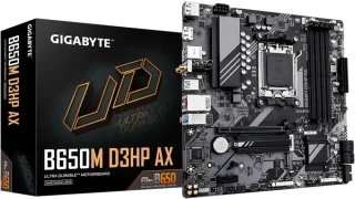 GIGABYTE B650M D3HP AX AM5 Micro ATX Motherboard AMD B650 Chipset DDR5 up to 7600+(OC) PCIe 4.0 x16 Slot 2x M.2 PCIe 4.0 x4 Slots Realtek 2.5GbE LAN Wi-Fi 6E Bluetooth 5.2 HDMI DisplayPort Front USB 3.2 Gen2 Type-C Q-Flash Plus RGB Fusion Smart Fan 6 8+2+1 Phases Digital VRM - Black