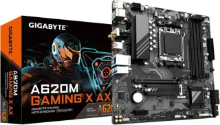 GIGABYTE A620M GAMING X AX (Rev. 1.1) AM5 Micro ATX Motherboard AMD A620 Chipset DDR5 up to 6400+(OC) PCIe 4.0 x16 Slot with EZ-Latch M.2 PCIe 4.0 x4 Realtek 1GbE LAN Wi-Fi 6E Bluetooth 5.2 HDMI DisplayPort Front USB 3.2 Gen1x2 Type-C Q-Flash Plus RGB Fusion Smart Fan 6 8+2+1 Phases Digital VRM - Black