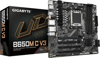 GIGABYTE B650M C V3 (Rev. 1.0) AM5 Micro ATX Motherboard AMD B650 Chipset DDR5 up to 7600+(OC) PCIe 4.0 x16 Slot with EZ-Latch M.2 PCIe 4.0 x4 Realtek 1GbE LAN HDMI DisplayPort Front USB 3.2 Gen1 Type-C Q-Flash Plus RGB Fusion Smart Fan 6 6+2+1 Phases Digital VRM - Black