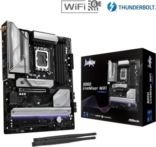 ASRock B860 LiveMixer WiFi LGA 1851 Intel B860 ATX Motherboard DDR5 PCIe 5.0 x16 Slot 4x M.2 Gen4 Slots SATA 6Gb/s Realtek 2.5G LAN Wi-Fi 6E Bluetooth 5.2 Realtek ALC1220 Audio USB 3.2 Gen2x2 Type-C Polychrome RGB LiveMixer Design Supports Intel Core Ultra Series 2 Processors - Purple/Black