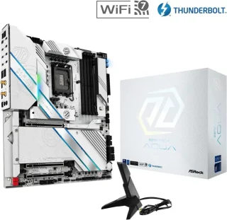 ASRock Z890 Taichi AQUA LGA 1851 Intel Z890 EATX Motherboard DDR5 PCIe 5.0 x16 Slot 5x M.2 Gen5/Gen4 Thunderbolt 4 Type-C Wi-Fi 7 5G LAN Realtek ALC4082 Audio 20+2+1 Phase 110A SPS VRM Integrated Monoblock Liquid Cooling Polychrome RGB Limited Edition AQUA Series - Black/Blue