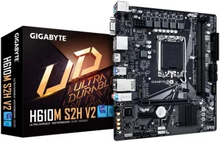 GIGABYTE H610M S2H V2 LGA 1700 Intel H610 Micro ATX Motherboard DDR5 up to 5600+(OC) PCIe 4.0 x16 Slot 1x M.2 PCIe 4.0 x4 Realtek 1GbE LAN HDMI 2x DisplayPort D-Sub Front USB 3.2 Gen1 Type-C Q-Flash RGB Fusion Smart Fan 6 5+1+1 Phases Hybrid VRM Supports 14th/13th/12th Gen Intel Core - Black