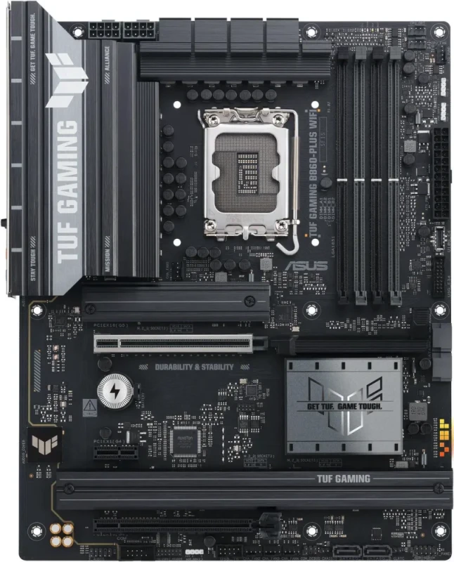 ASUS TUF GAMING B860-PLUS WIFI LGA 1851 Intel B860 ATX Motherboard Core Ultra Series 2 Ready Advanced AI PC-Ready DDR5 PCIe 5.0 x16 Slot 3x M.2 Slots Wi-Fi 7 2.5GbE Realtek LAN USB 20Gbps Type-C 12+1+2+1 Phase VRM Military-Grade TUF Components Aura Sync RGB BIOS FlashBack - Black - Featured Image