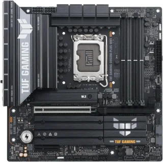 ASUS TUF GAMING B860M-PLUS WIFI LGA 1851 Intel B860 Micro ATX Motherboard Core Ultra Series 2 Ready AI PC-Ready DDR5 PCIe 5.0 x16 Slot 3x M.2 Slots Wi-Fi 7 2.5GbE Realtek LAN HDMI DisplayPort Rear USB 20Gbps Type-C 12+1+2+1 Phase 80A DrMOS VRM Military-Grade TUF Components Aura Sync RGB BIOS FlashBack - Black