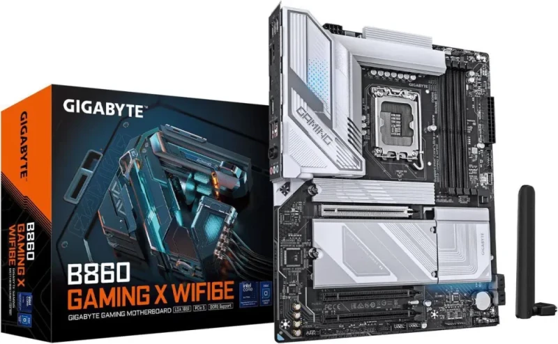 GIGABYTE B860 GAMING X WIFI6E LGA 1851 Intel B860 ATX Motherboard Core Ultra Series 2 Ready DDR5 PCIe 5.0 x16 Slot with EZ-Latch 3x M.2 Slots (1x Gen5) Wi-Fi 6E Bluetooth 5.3 2.5GbE Realtek LAN USB 3.2 Gen2 Type-C HDMI DisplayPort Q-Flash Plus RGB Fusion Smart Fan 6 Hybrid Digital VRM - Black - Featured Image