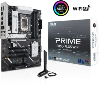 ASUS PRIME B860-PLUS WIFI LGA 1851 Intel B860 ATX Motherboard Core Ultra Series 2 Ready Advanced AI PC-Ready DDR5 PCIe 5.0 x16 Slot 8+1+1+1 Phase VRM 2x M.2 Slots Wi-Fi 6E 2.5GbE Realtek LAN HDMI DisplayPort Rear USB 20Gbps Type-C Aura Sync RGB BIOS FlashBack - Black