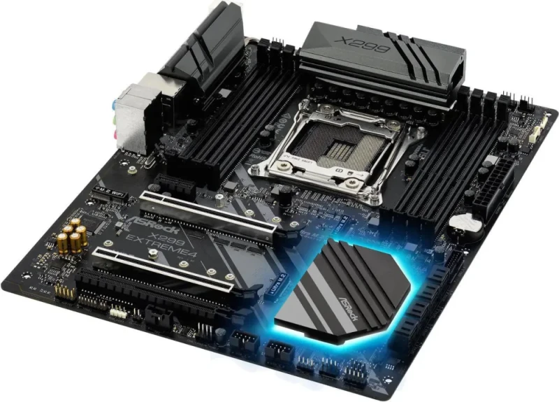 ASRock X299 Extreme4 LGA 2066 Intel X299 ATX Motherboard DDR4 Quad Channel up to 4400+(OC) Triple Ultra M.2 PCIe 3.0 x16 Slots 8x SATA3 Dual Intel Gigabit LAN USB 3.2 Gen2 Type-A+C 7.1 CH HD Audio Realtek ALC1220 Hyper BCLK Engine Polychrome RGB Supports Intel Core X-Series Processors - Black - Featured Image