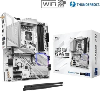ASRock Z890 Pro RS WiFi White LGA 1851 Intel Z890 ATX Motherboard DDR5 PCIe 5.0 x16 Slot Multiple M.2 Gen5 Slots SATA 6Gb/s Realtek 2.5G LAN Wi-Fi 7 Bluetooth 5.4 Realtek ALC897 Audio USB 3.2 Gen2x2 Type-C Polychrome RGB White Design Supports Intel Core Ultra Series 2 Processors - White