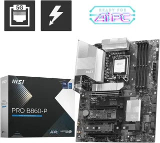 MSI PRO B860-P LGA 1851 Intel B860 ATX Motherboard DDR5 PCIe 5.0 x16 Slot M.2 Gen5 Slots SATA 6Gb/s Thunderbolt 4 Wi-Fi 7 5Gbps LAN Realtek ALC897 Audio USB 3.2 Gen2x2 Type-C Extended Heatsink Mystic Light EZ DIY Features Supports Intel Core Ultra Series 2 Processors - Black